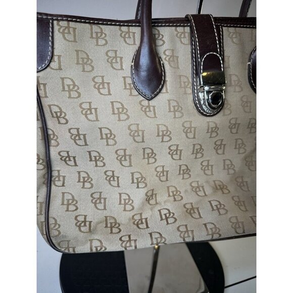Vintage Dooney And Bourke Tan & Brown Satchel Bag With Signature Logo - Picture 8 of 11